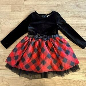 Adorable cat and jack holiday dress size 2T red black velvet tulle plaid